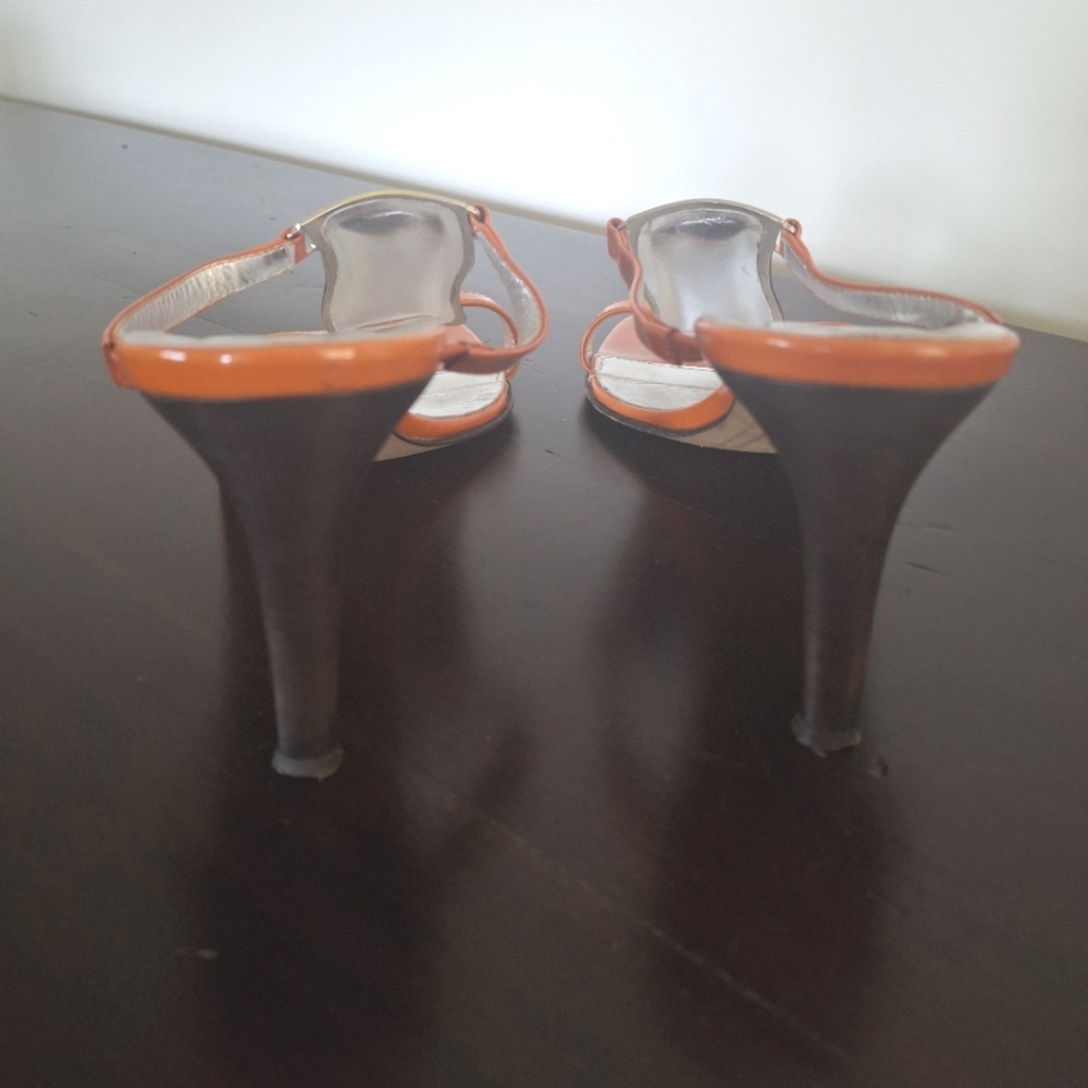 DONALD J PLINER Couture Orange Patent Leather Open Toe T Strap Slide - Size 10 - Picture 6 of 9
